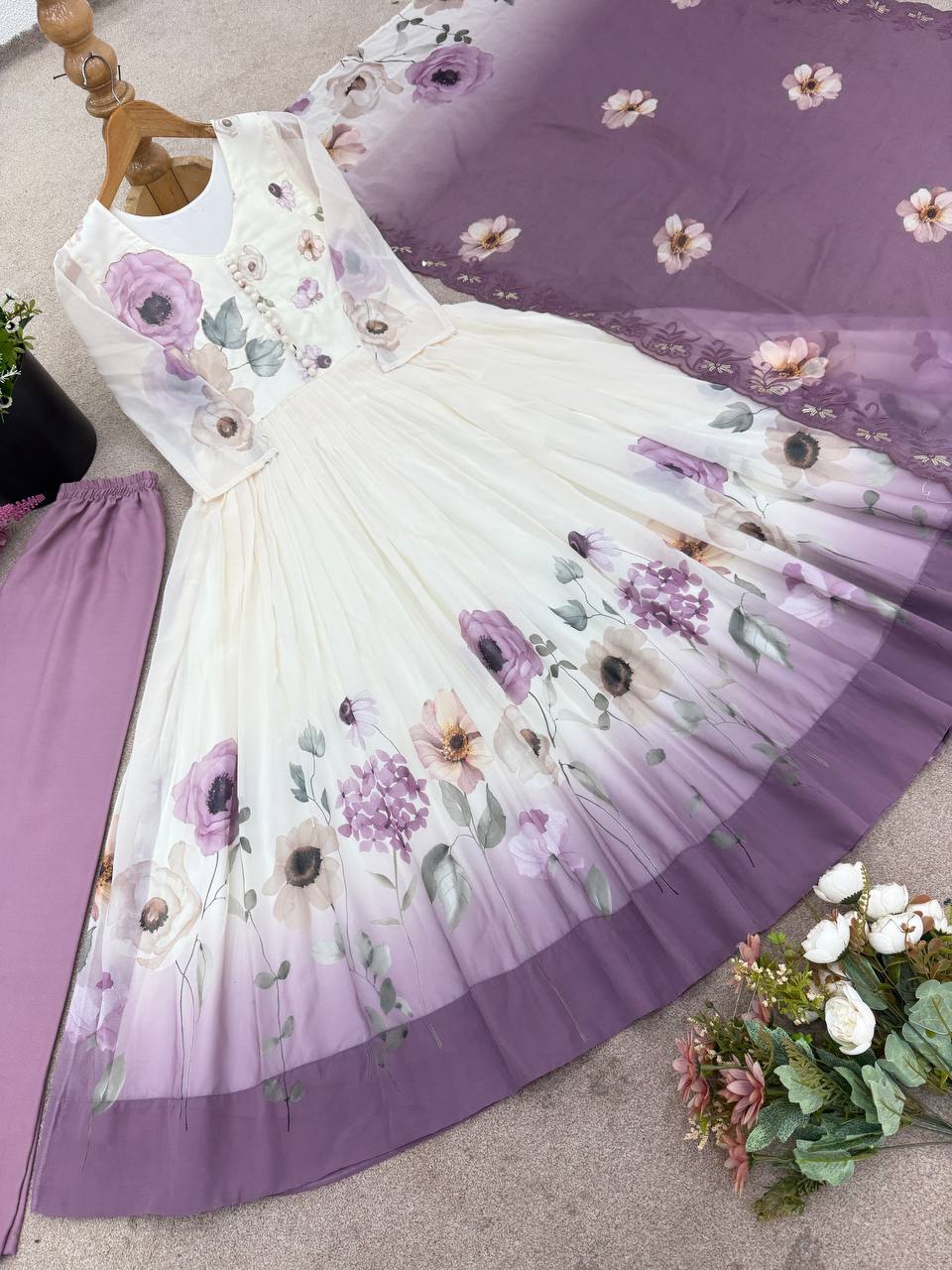 Glorious Purple Color Sequence Work Georgette Gown