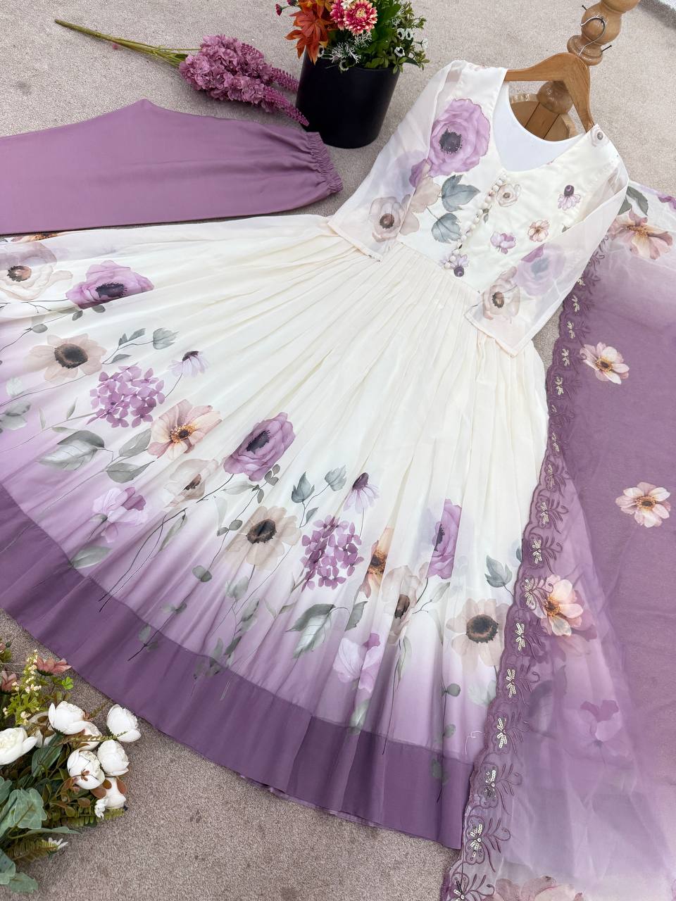 Glorious Purple Color Sequence Work Georgette Gown