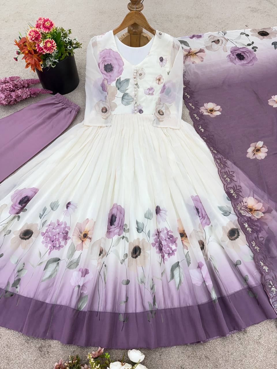 Glorious Purple Color Sequence Work Georgette Gown