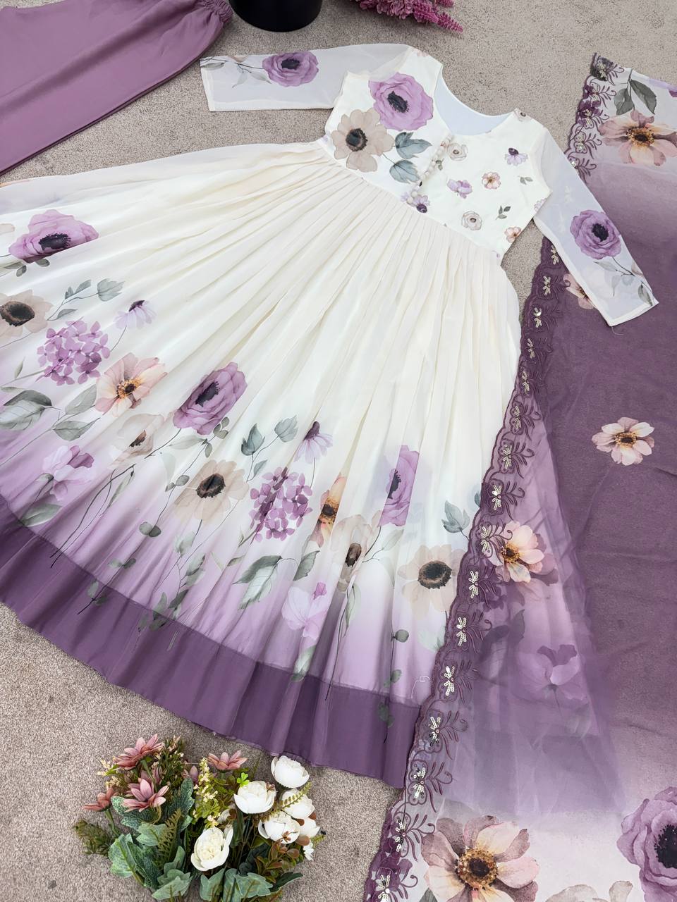 Glorious Purple Color Sequence Work Georgette Gown