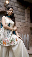 Lovely White French Crepe Embroidery Sharara Suit
