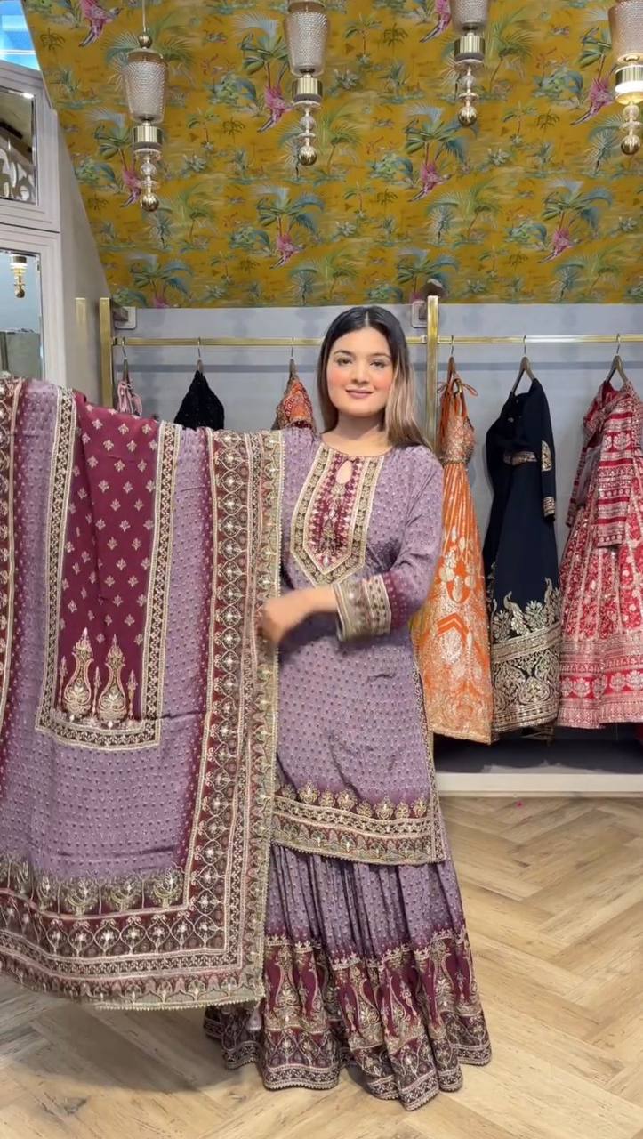 Wonderful Blue Color Diamond Work Sharara Suit
