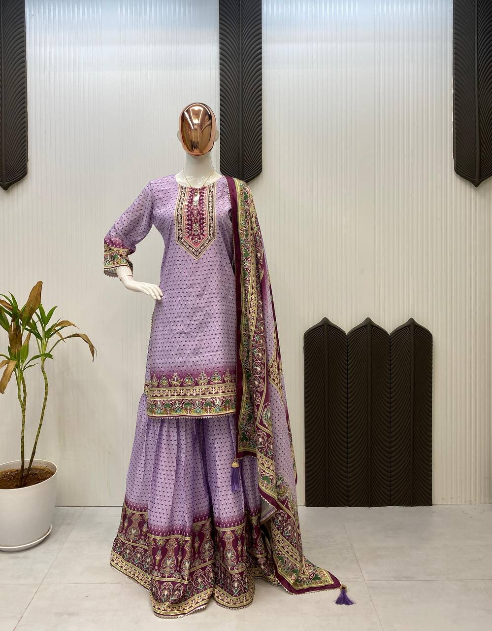Wonderful Blue Color Diamond Work Sharara Suit