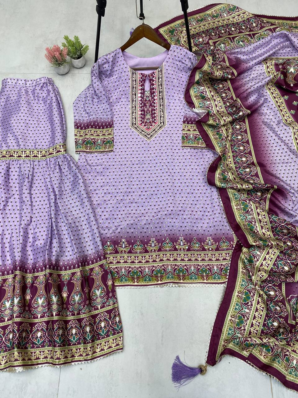 Wonderful Blue Color Diamond Work Sharara Suit