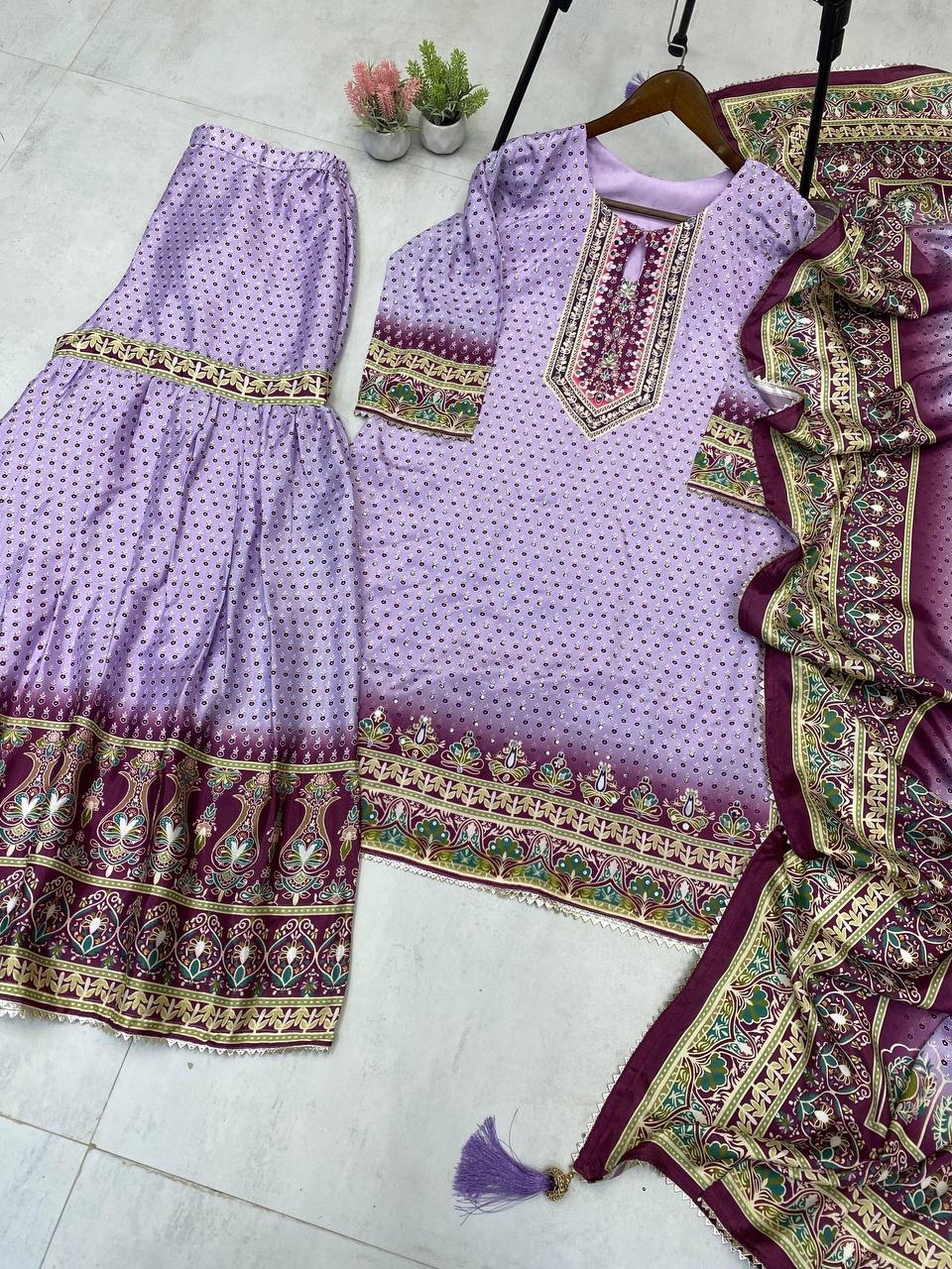 Wonderful Blue Color Diamond Work Sharara Suit