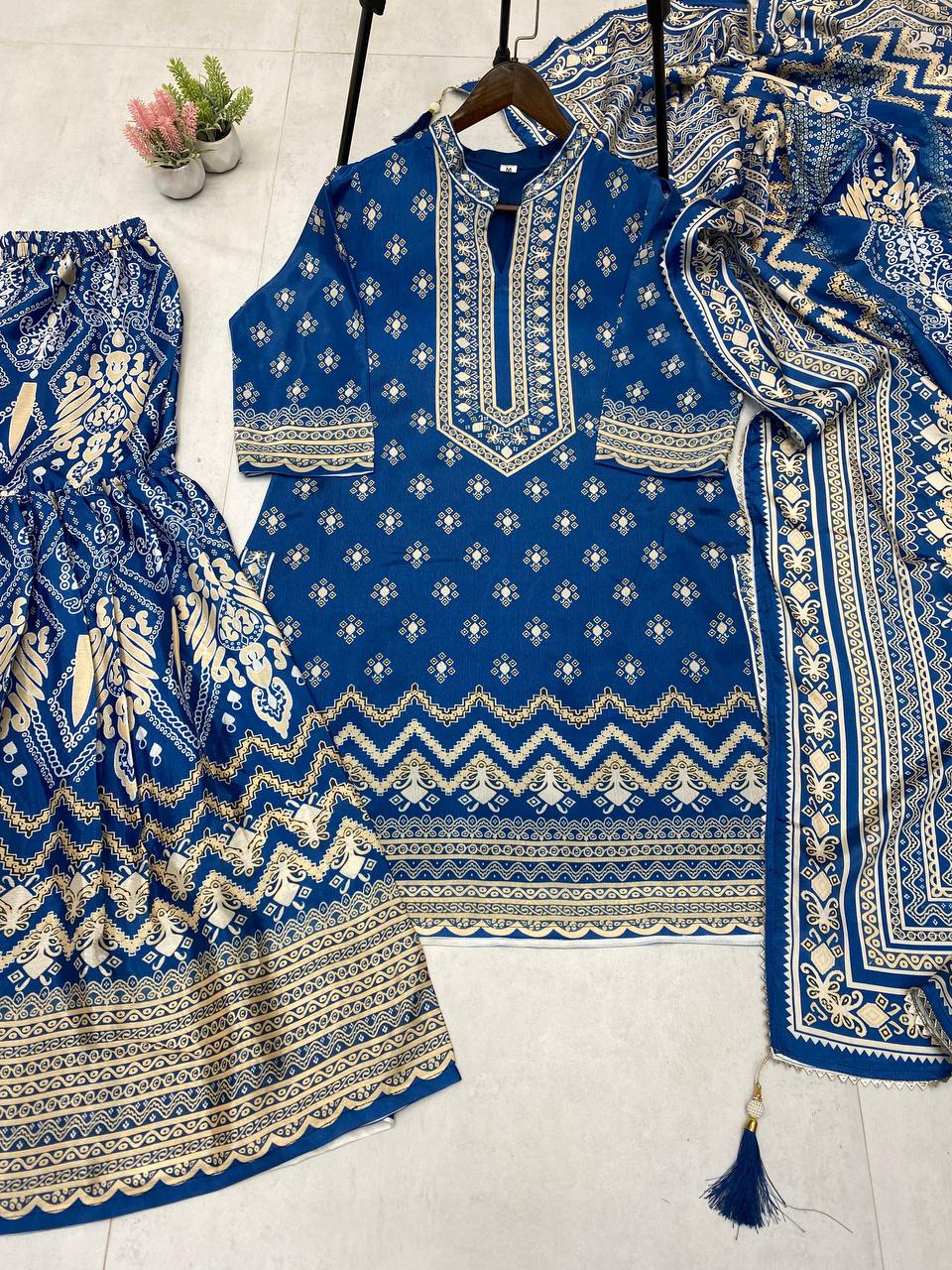 Wonderful Blue Color Diamond Work Sharara Suit