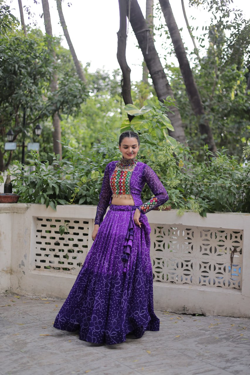 Orange Color Bandhni Print Work Lehenga For Navratri Function