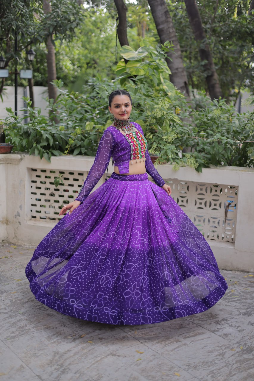 Orange Color Bandhni Print Work Lehenga For Navratri Function