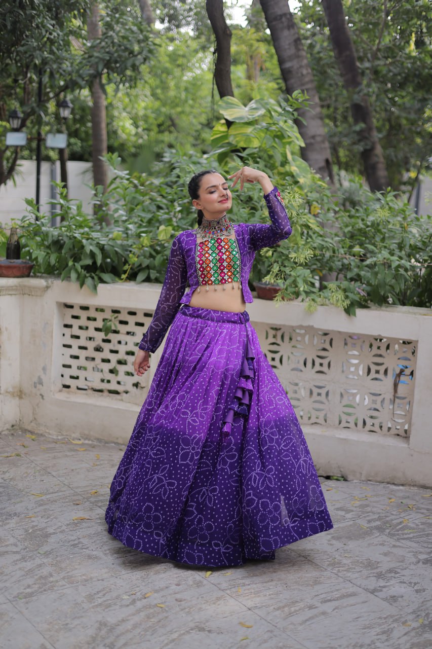 Orange Color Bandhni Print Work Lehenga For Navratri Function