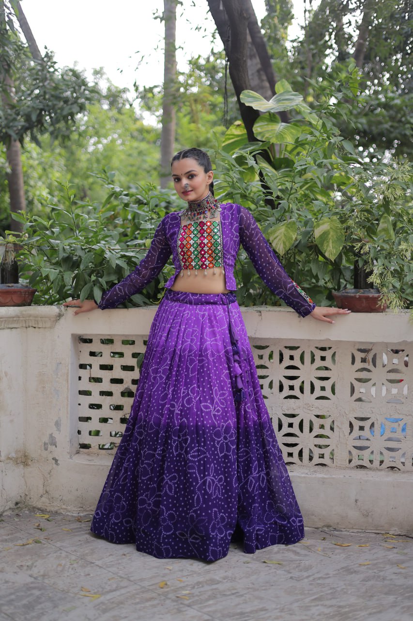 Orange Color Bandhni Print Work Lehenga For Navratri Function
