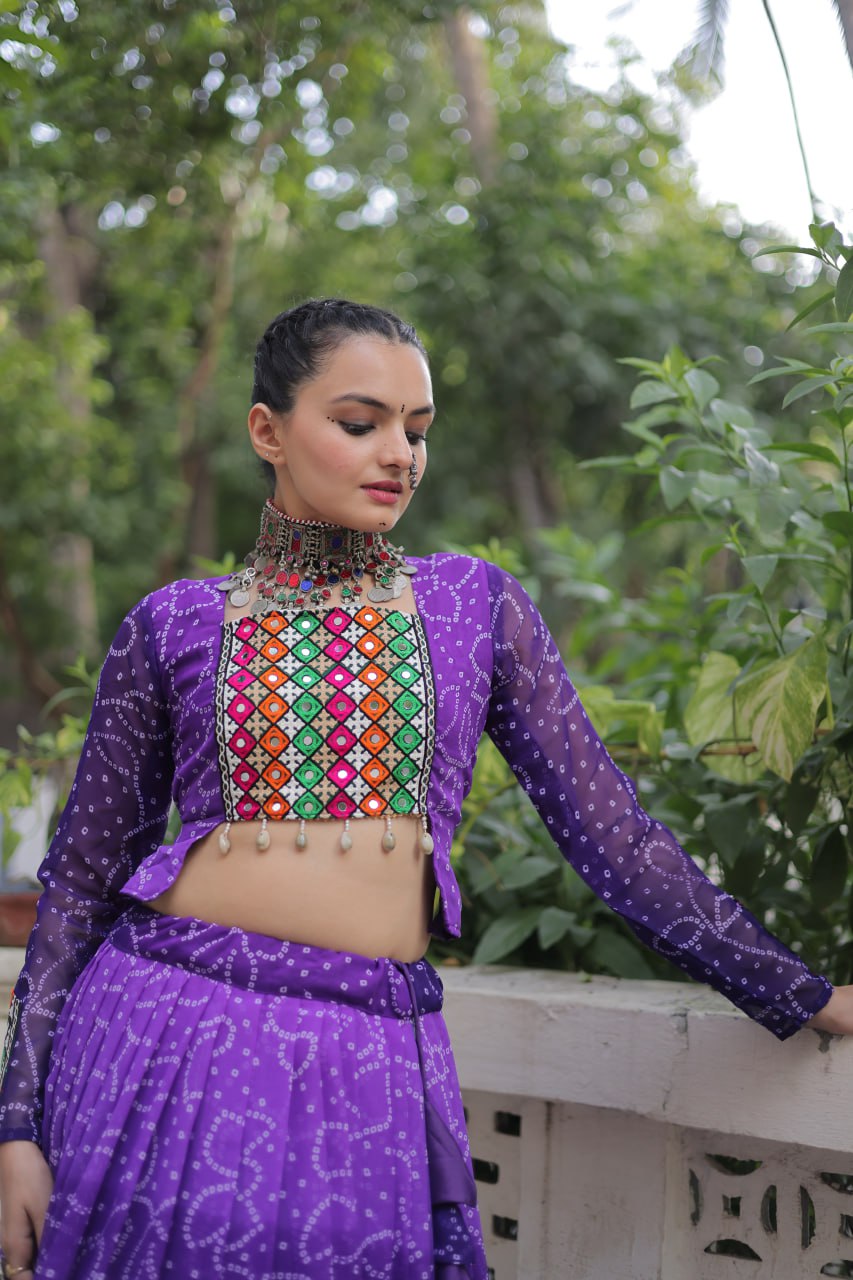 Orange Color Bandhni Print Work Lehenga For Navratri Function