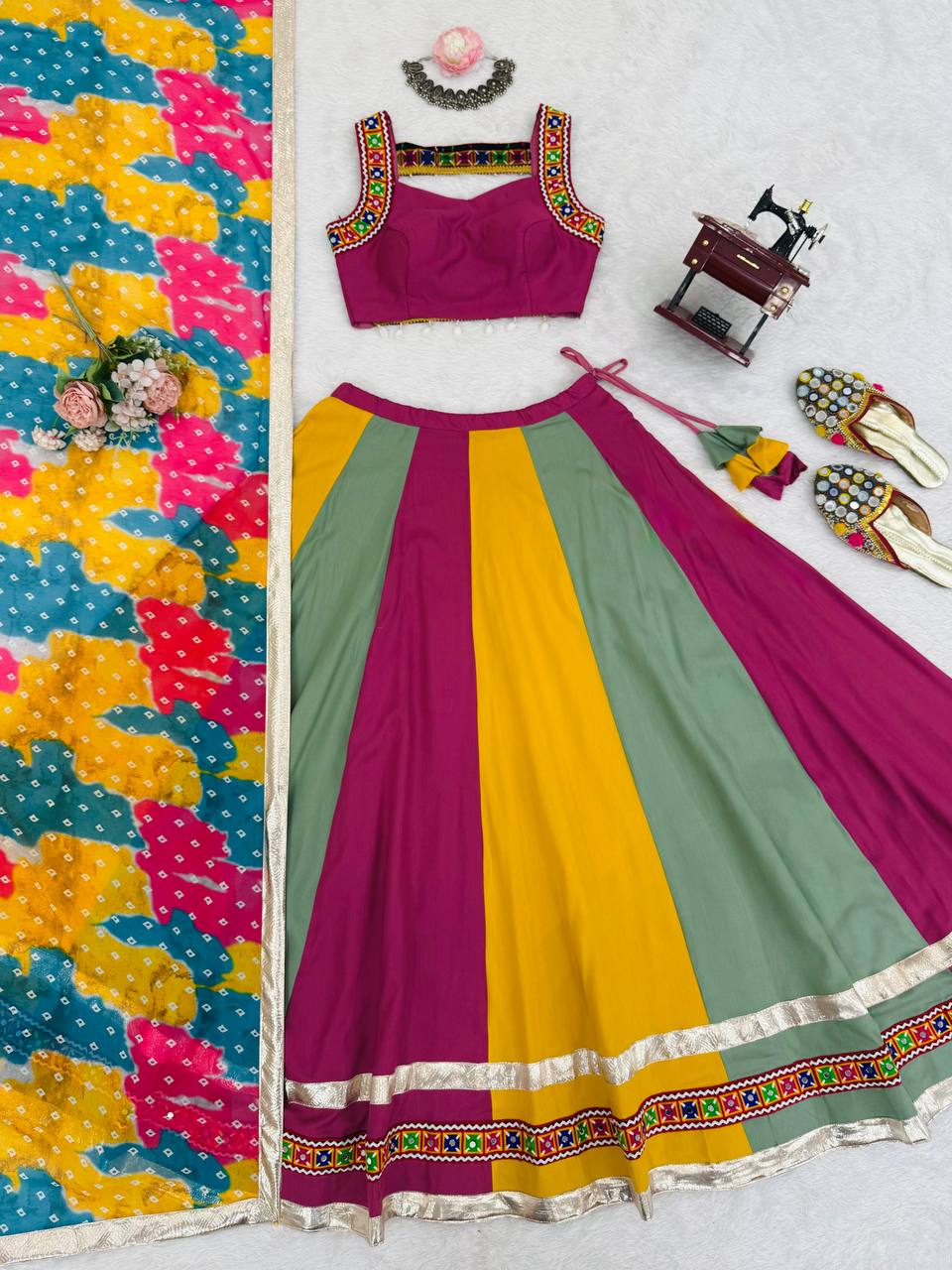 Navratri Special Multicolor Mirror Work Lehenga Choli