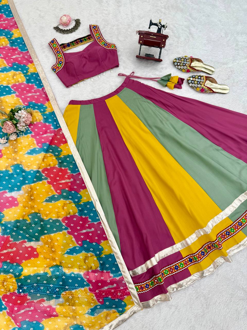 Navratri Special Multicolor Mirror Work Lehenga Choli