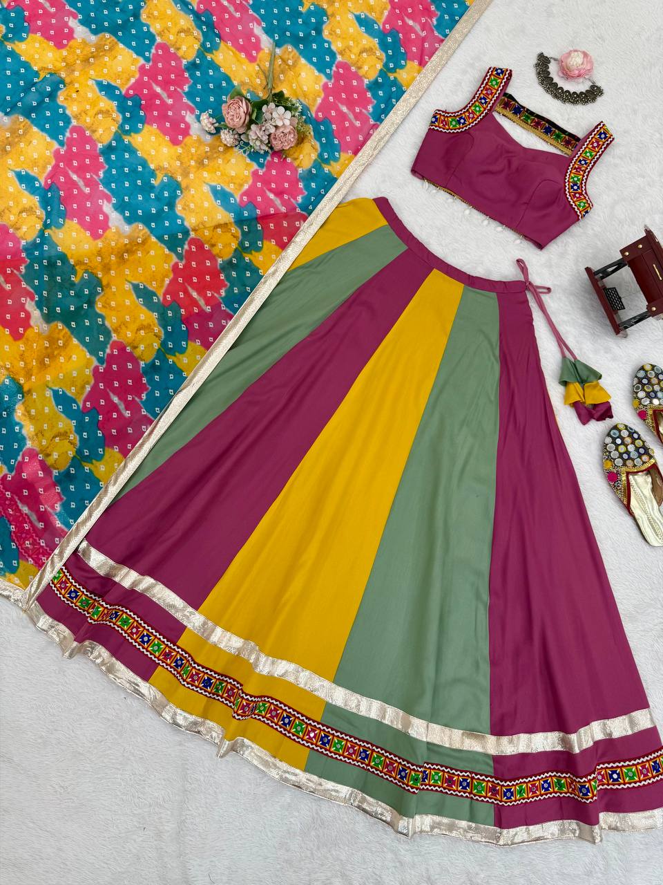 Navratri Special Multicolor Mirror Work Lehenga Choli
