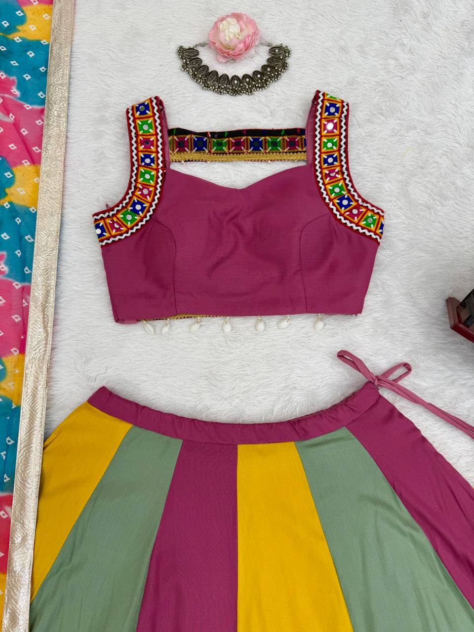 Navratri Special Multicolor Mirror Work Lehenga Choli