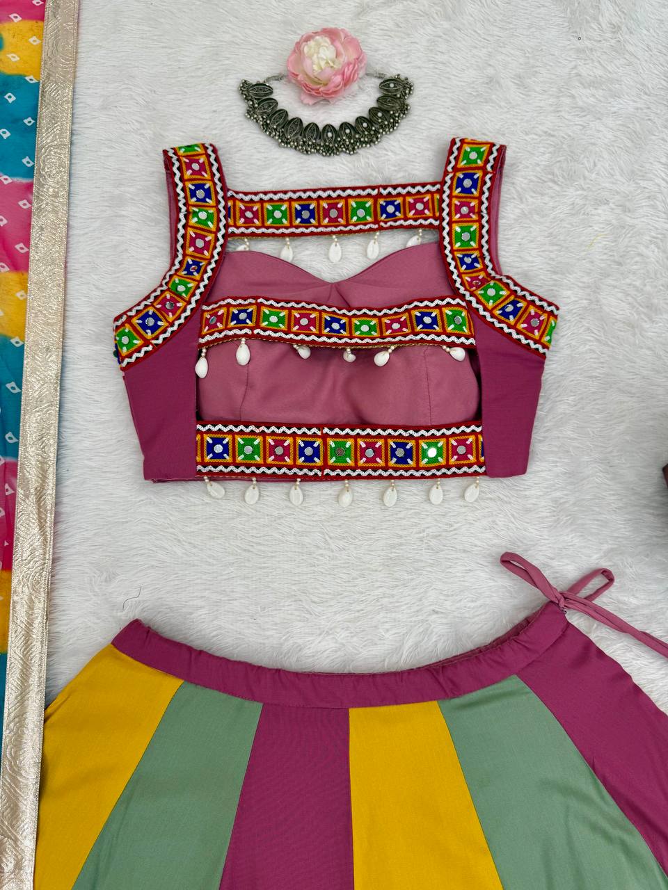 Navratri Special Multicolor Mirror Work Lehenga Choli