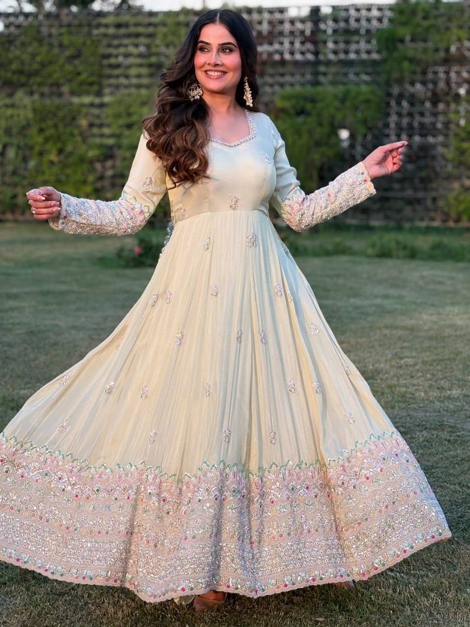 Beautiful White Color Embroidery Work Georgette Gown