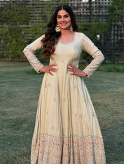 Beautiful White Color Embroidery Work Georgette Gown
