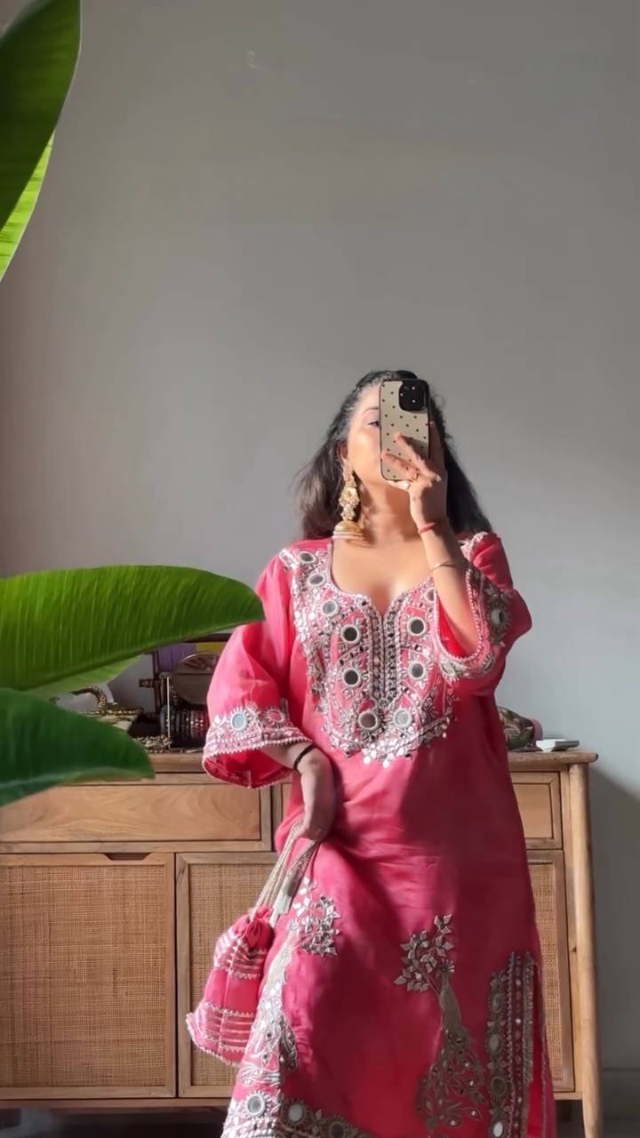 Trendy Pink Color Sequence Work Sharara Suit