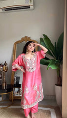 Trendy Pink Color Sequence Work Sharara Suit
