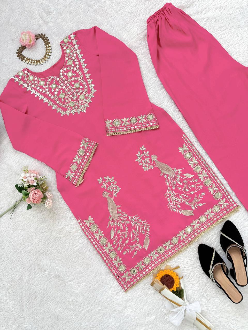 Trendy Pink Color Sequence Work Sharara Suit