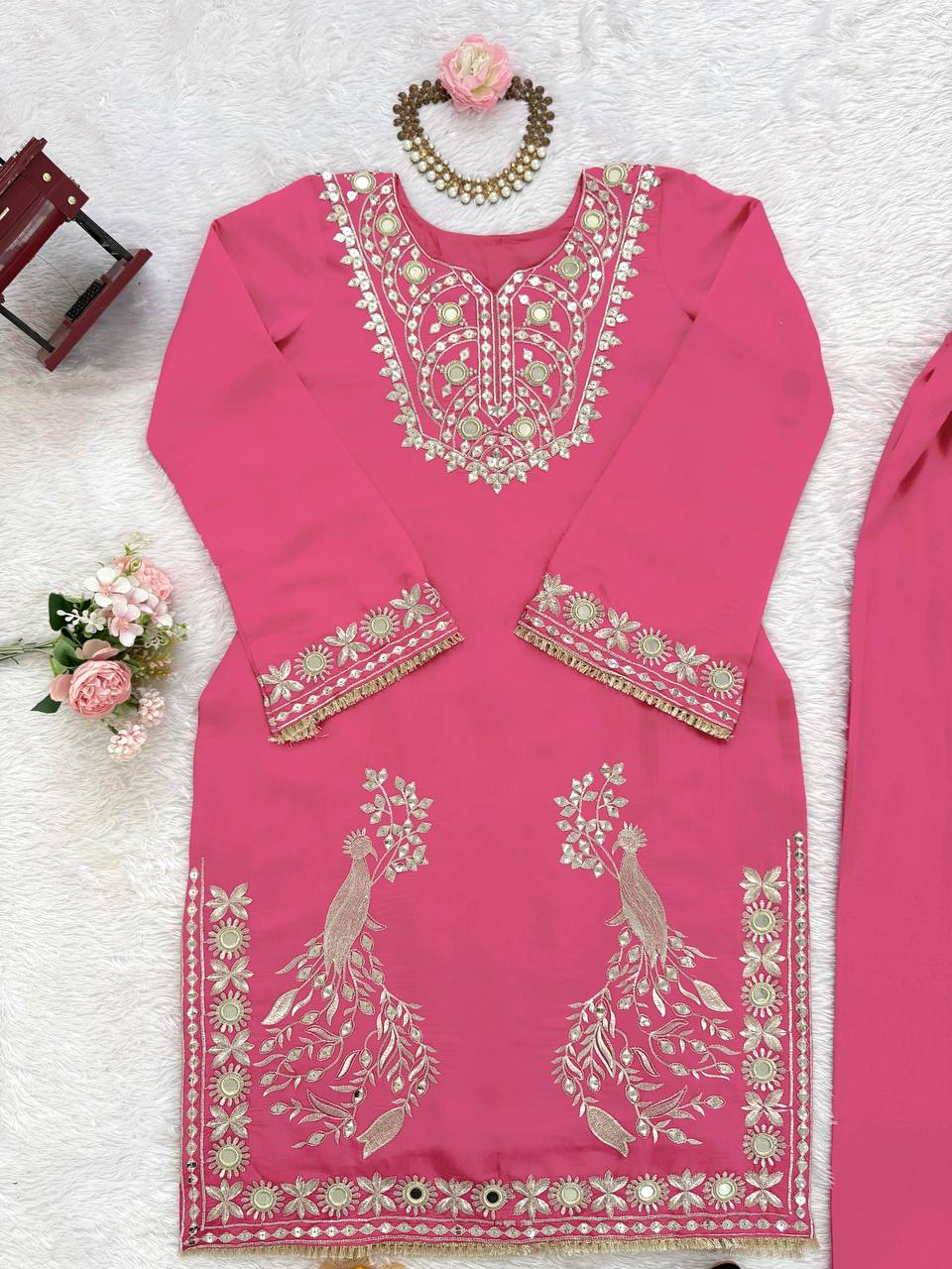 Trendy Pink Color Sequence Work Sharara Suit
