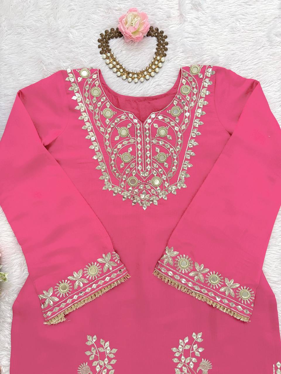Trendy Pink Color Sequence Work Sharara Suit