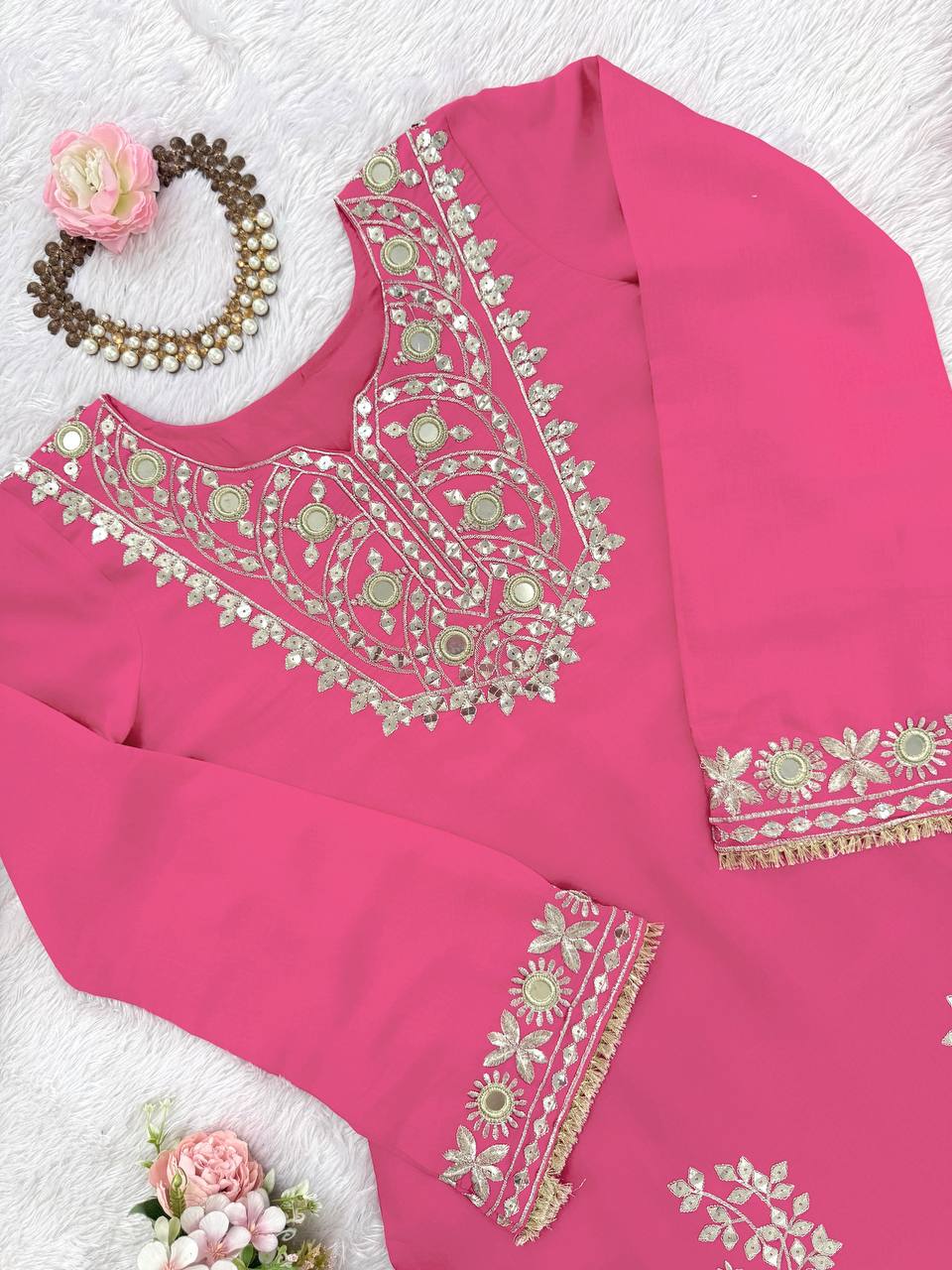 Trendy Pink Color Sequence Work Sharara Suit