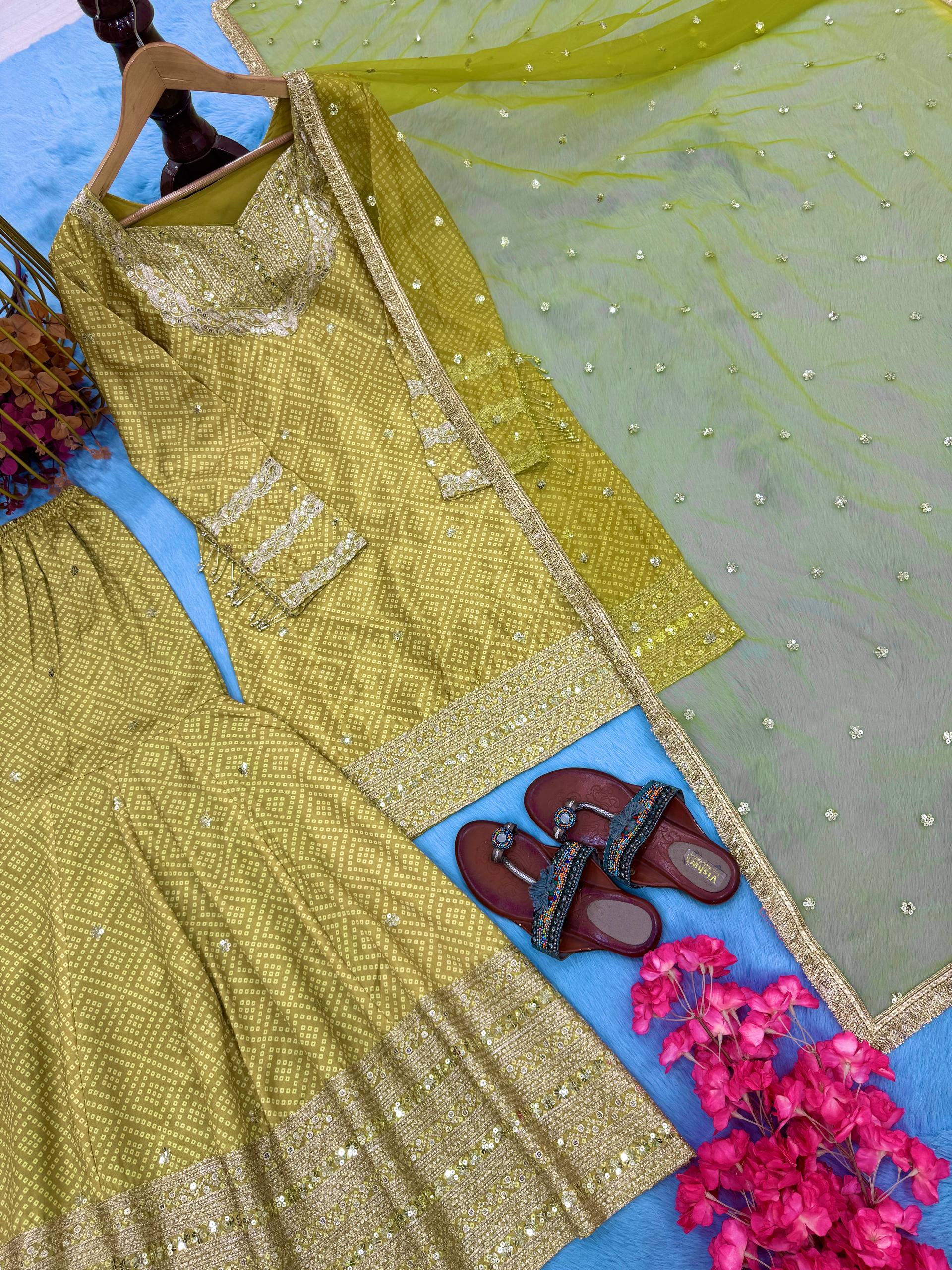Precious Maroon Chinon Silk Sequence Work Sharara Suit