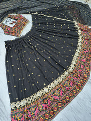 Trendy Black Color Mirror Work Georgette Lehenga Choli