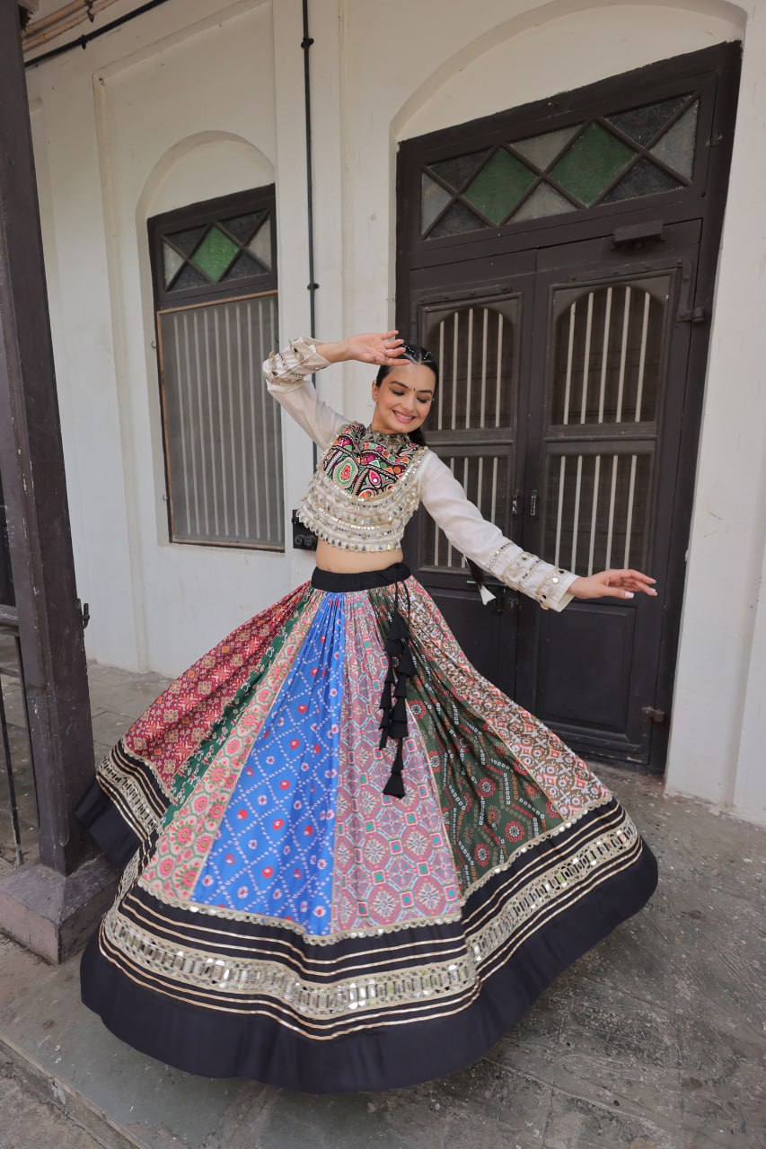 White Color Choli With Multi Color Lehenga For Navratri Wear