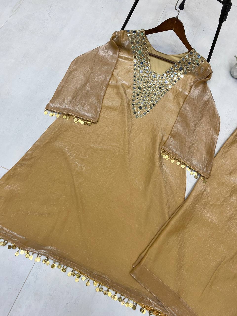 Gorgeous Brown Color Embroidery Work Palazzo Suit