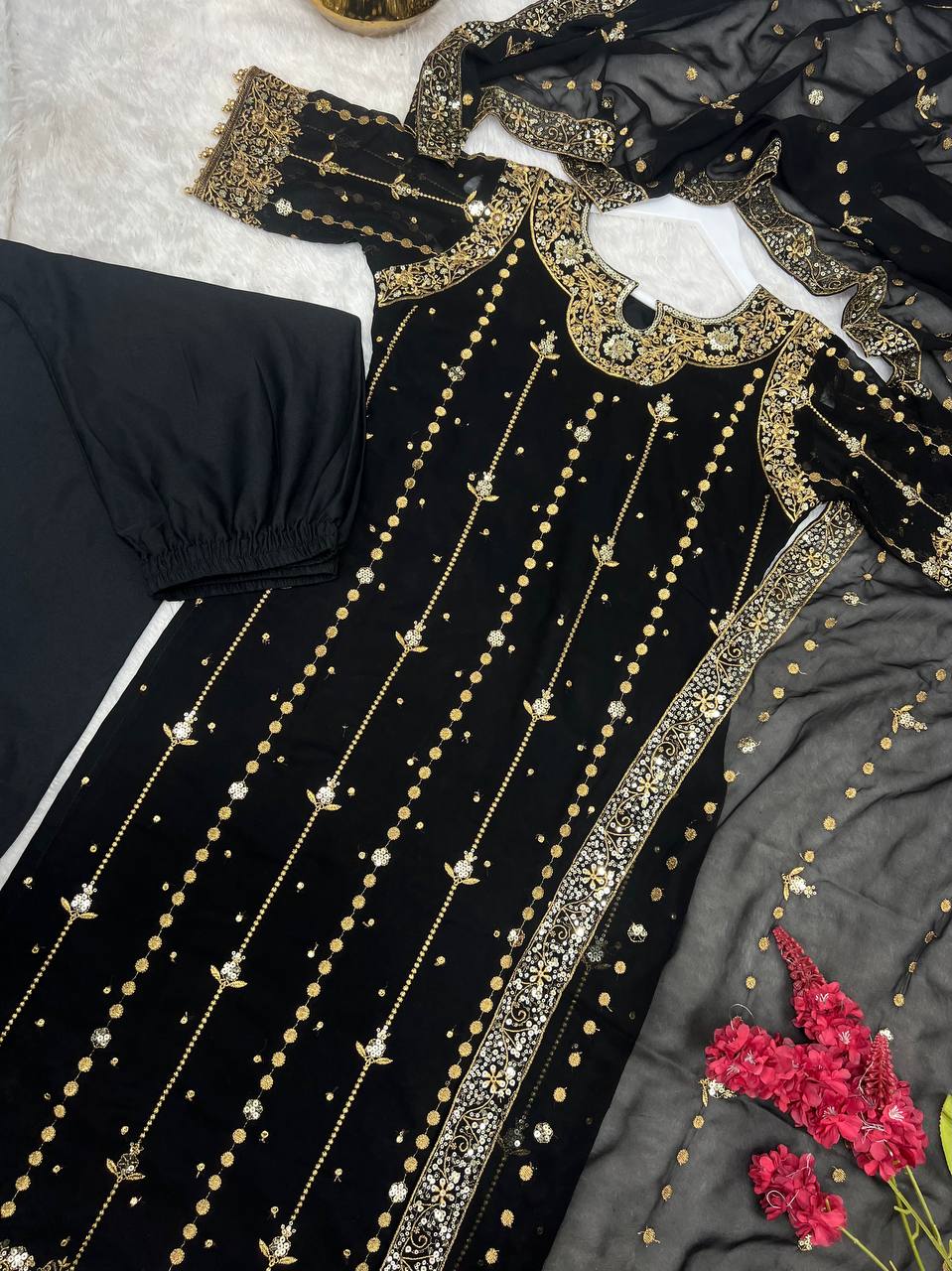 Marvelous Black Sequence Work Georgette Anarkali Suit