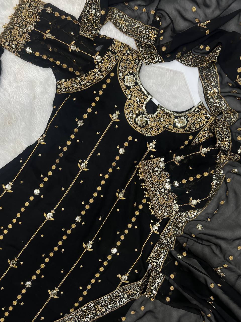 Marvelous Black Sequence Work Georgette Anarkali Suit