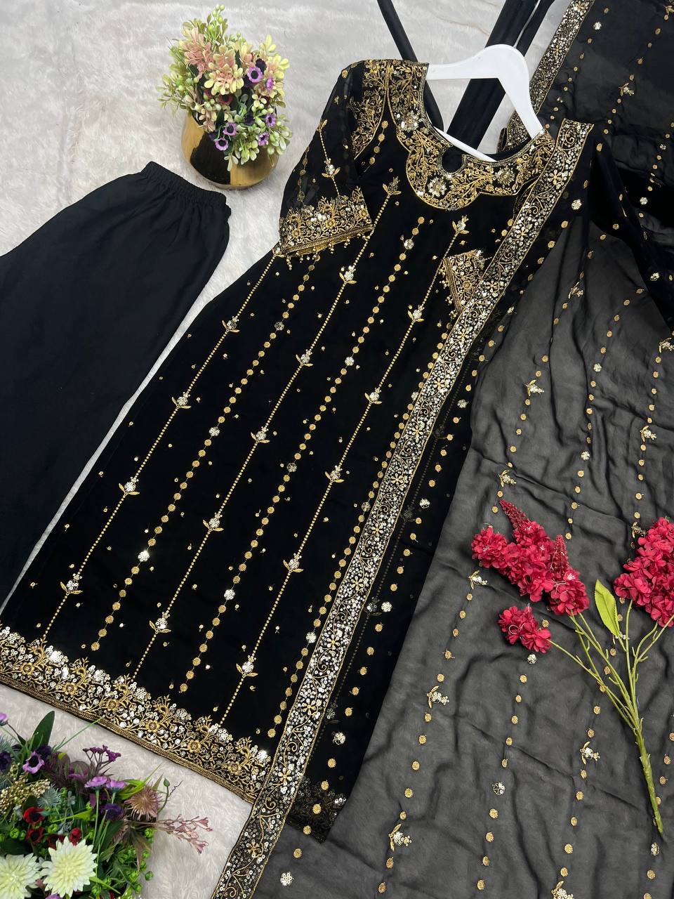 Marvelous Black Sequence Work Georgette Anarkali Suit