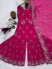 Trendy Pink Color Sequence Work Georgette Sharara Suit