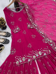 Trendy Pink Color Sequence Work Georgette Sharara Suit