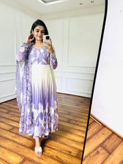 Alluring Purple Digital Print Georgette Gown