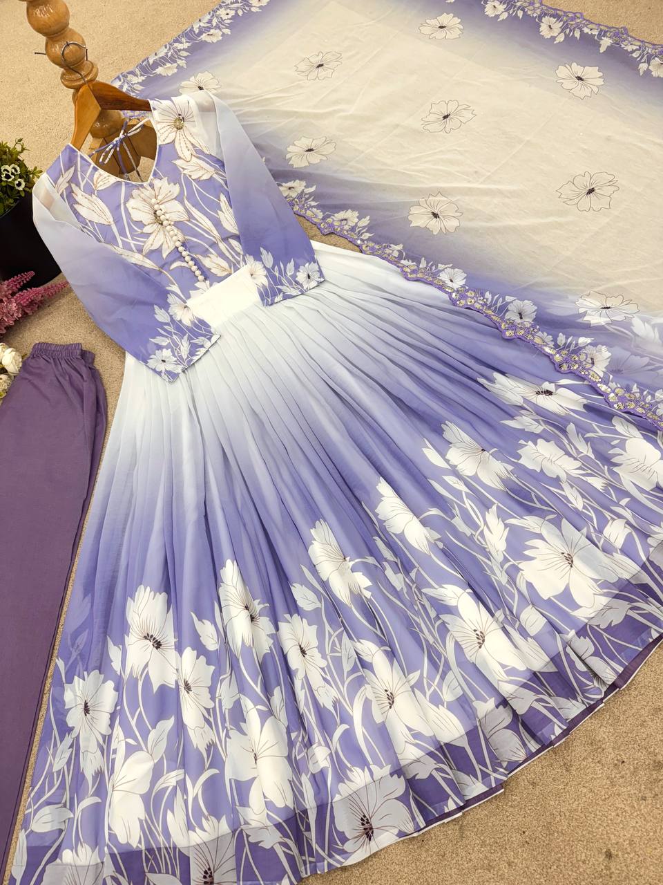 Alluring Purple Digital Print Georgette Gown