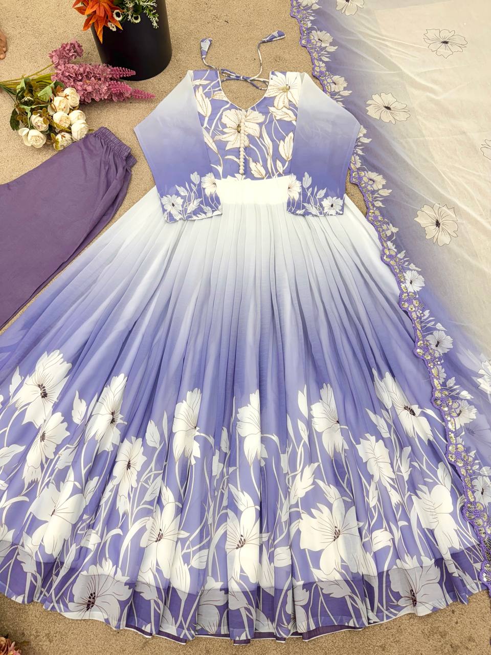 Alluring Purple Digital Print Georgette Gown