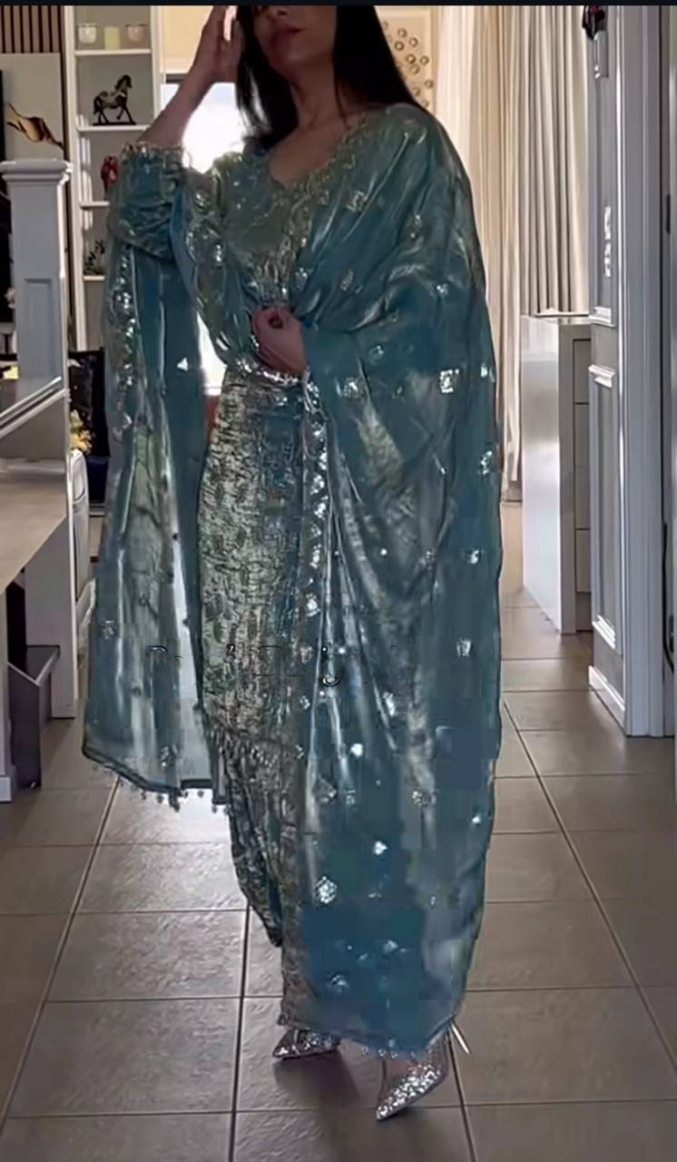 Lovely Teal Blue Color Sequence Work Dhoti Suit
