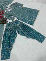 Lovely Teal Blue Color Sequence Work Dhoti Suit