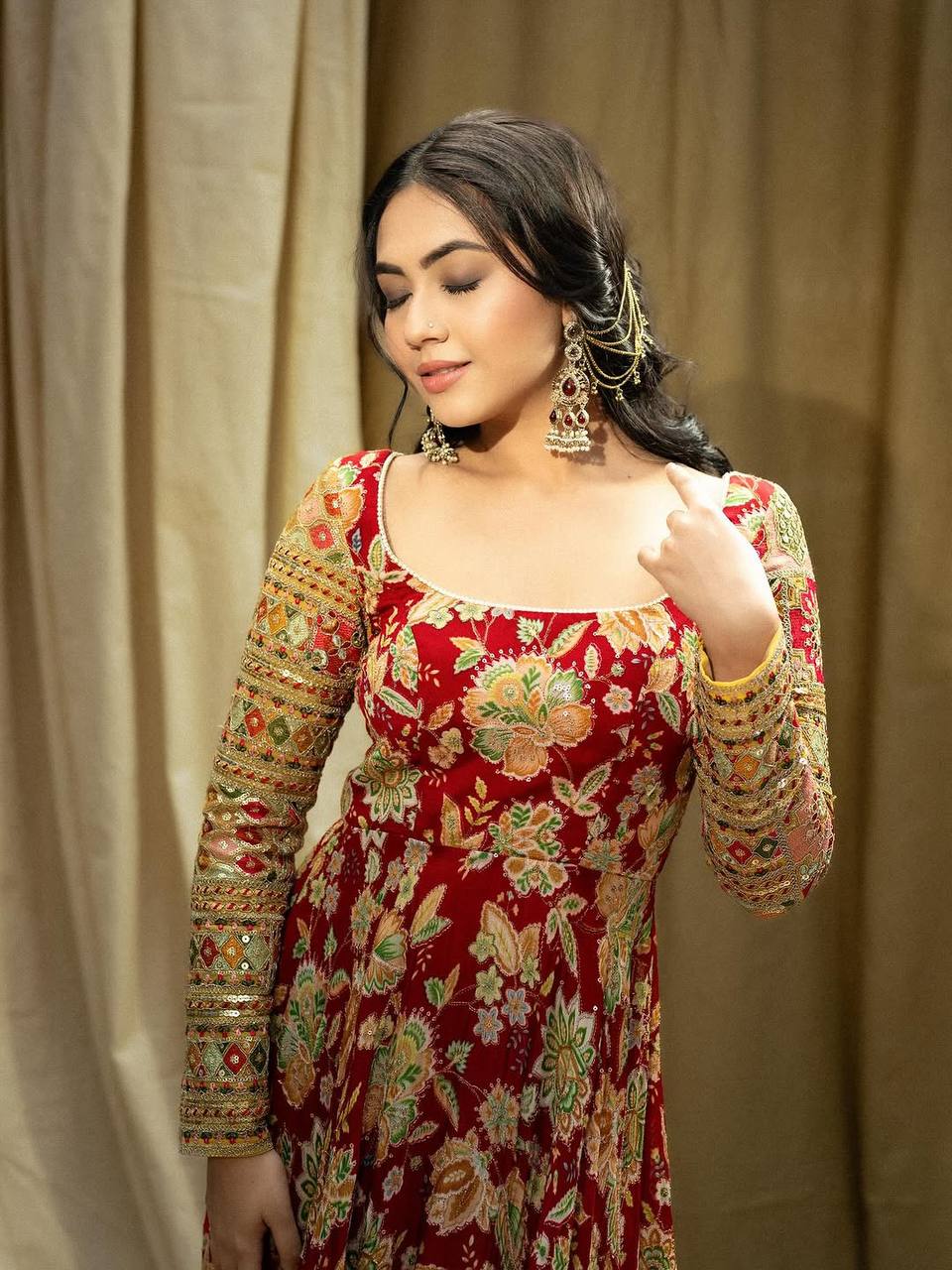 Fancy Red Color Sequins With Embroidery Work Gown