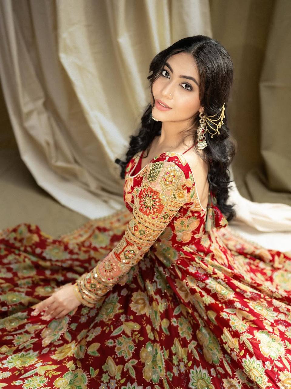 Fancy Red Color Sequins With Embroidery Work Gown