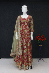 Fancy Red Color Sequins With Embroidery Work Gown