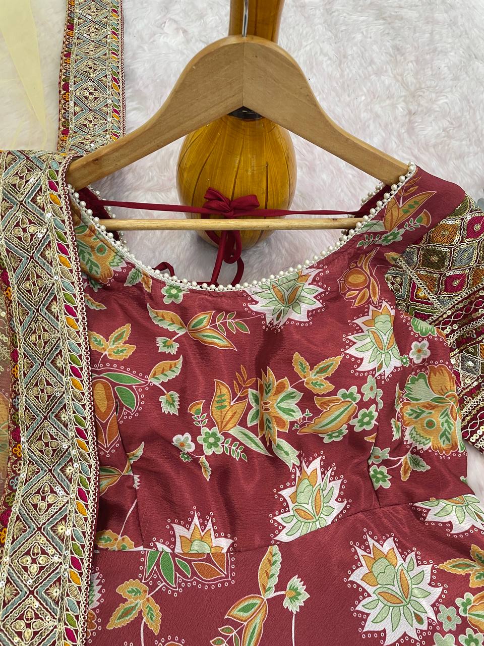 Fancy Red Color Sequins With Embroidery Work Gown