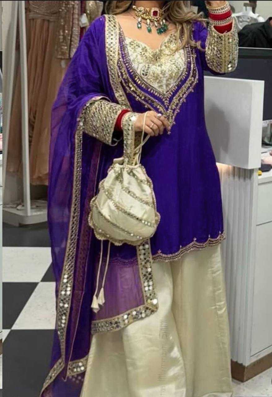 Charming Pink Crepe Mirror Work Palazzo Suit