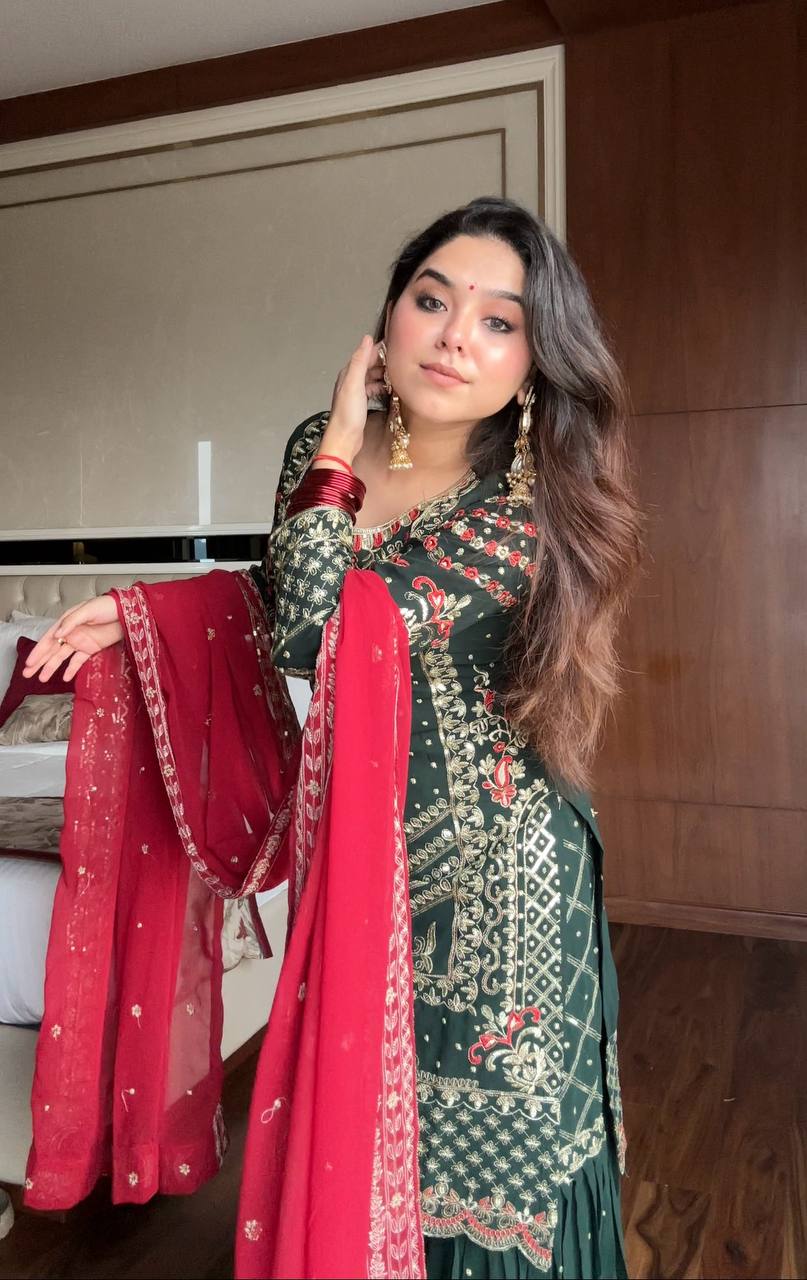 Pretty Green Georgette Sequence Work Sharara Suit