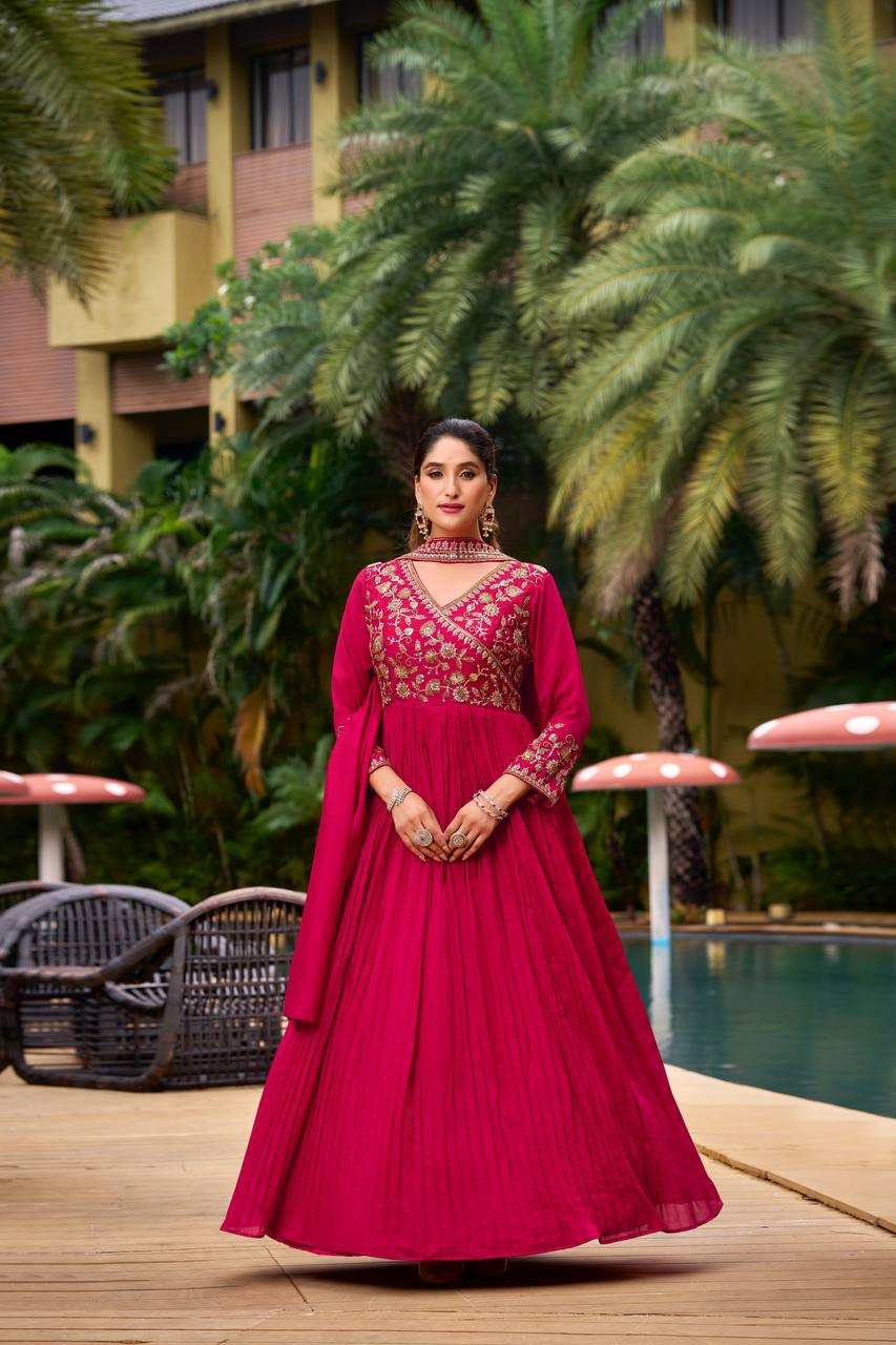 Ravishing Red Kurti With Embroidery Work Gown