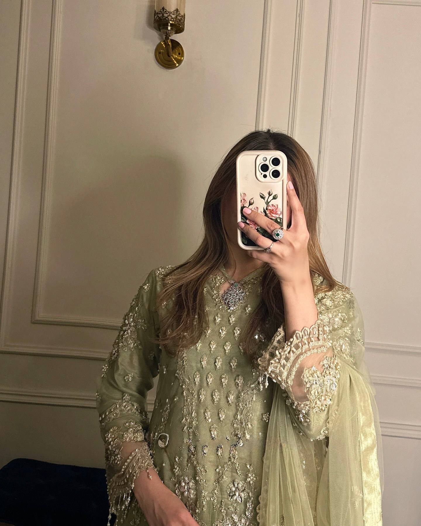 Glorious Green Georgette Sequence Work Palazzo Suit
